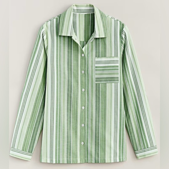 BLAIR cotton linen roll tab long sleeve button up chest pocket stripe NEW size L - Picture 1 of 11